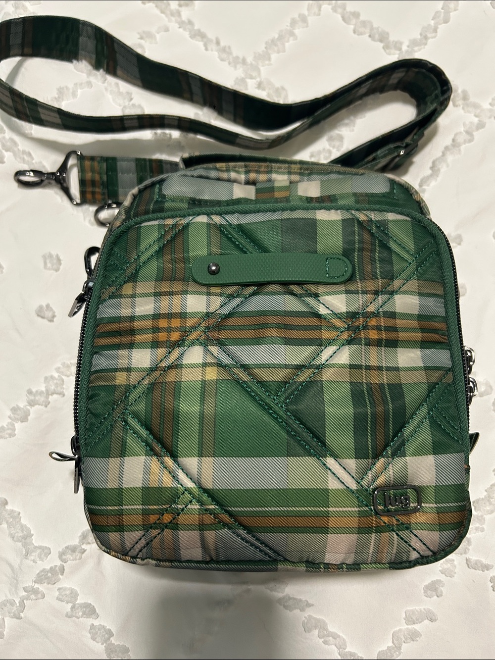 lug Green Plaid Quilted Crossbody Bag with Detachable Strap Skeeter Bridge.